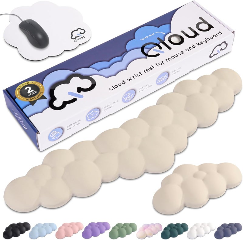 Create-ables Qloud Cloud Wrist Rest Keyboard Wrist Rest for Computer Keyboard Pad, Cloud Keyboard Wrist Rest, Wrist Pad for Keyboard, Memory Foam, Non Slip Base, Comes with Mouse Pad - Beige - Image 1